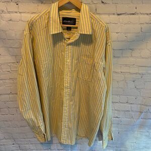 Eddie Bauer Yellow & Blue Striped Button Down Shirt Men’s XXL